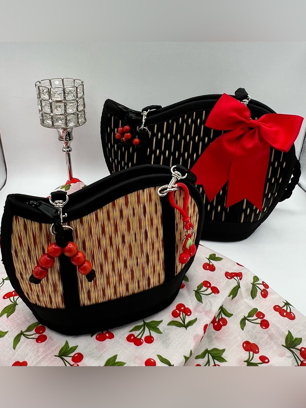 Large and mini Kiri basket purse set in Black & Natural